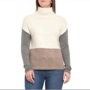 C&C California Wool Blend Color Block Funnel Neck Sweater L